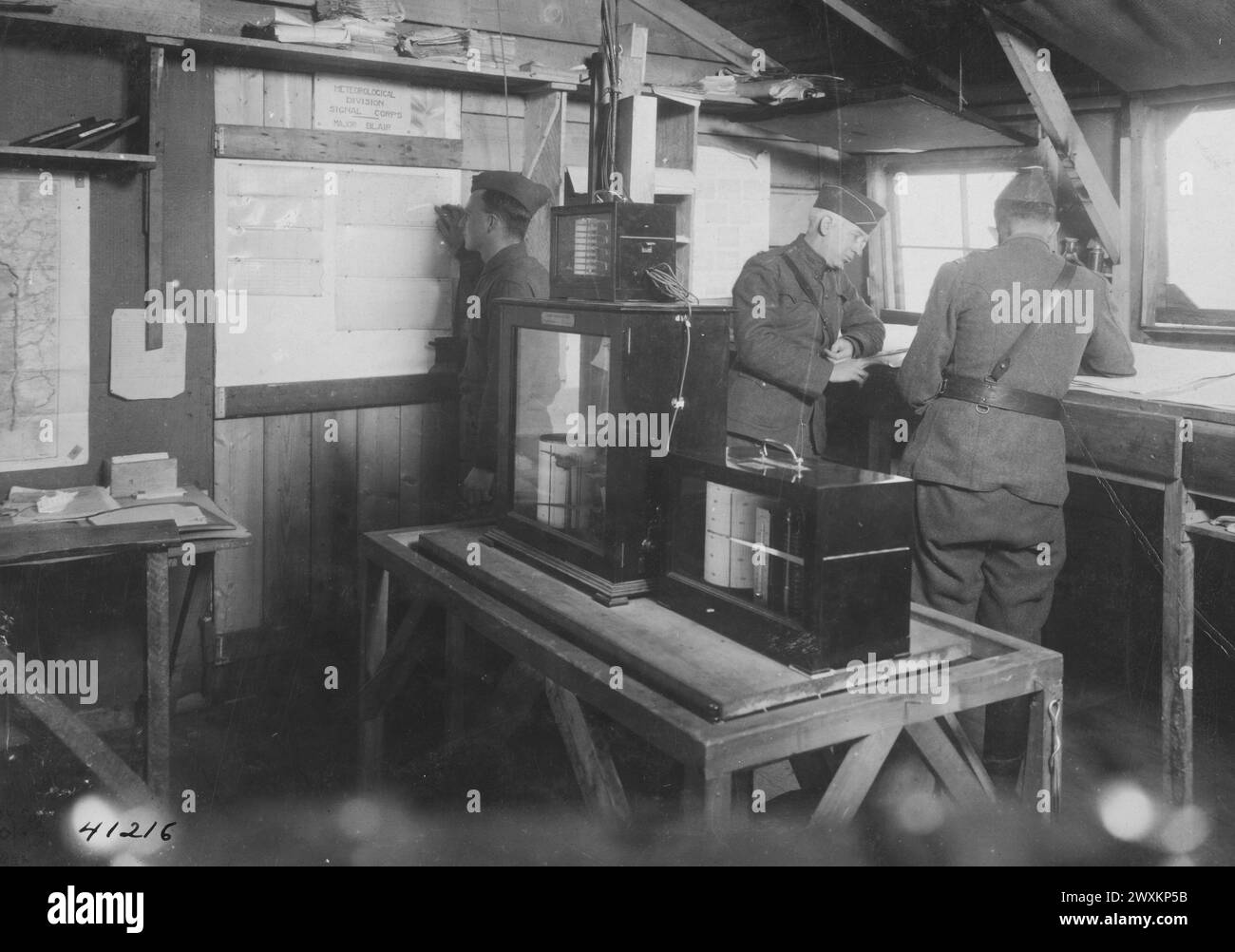 WW I Photos: Weather forecasting and instrument room. Meteorlogical station 1 km east of Colombey-les-Belles France ca. 1918 Stock Photo