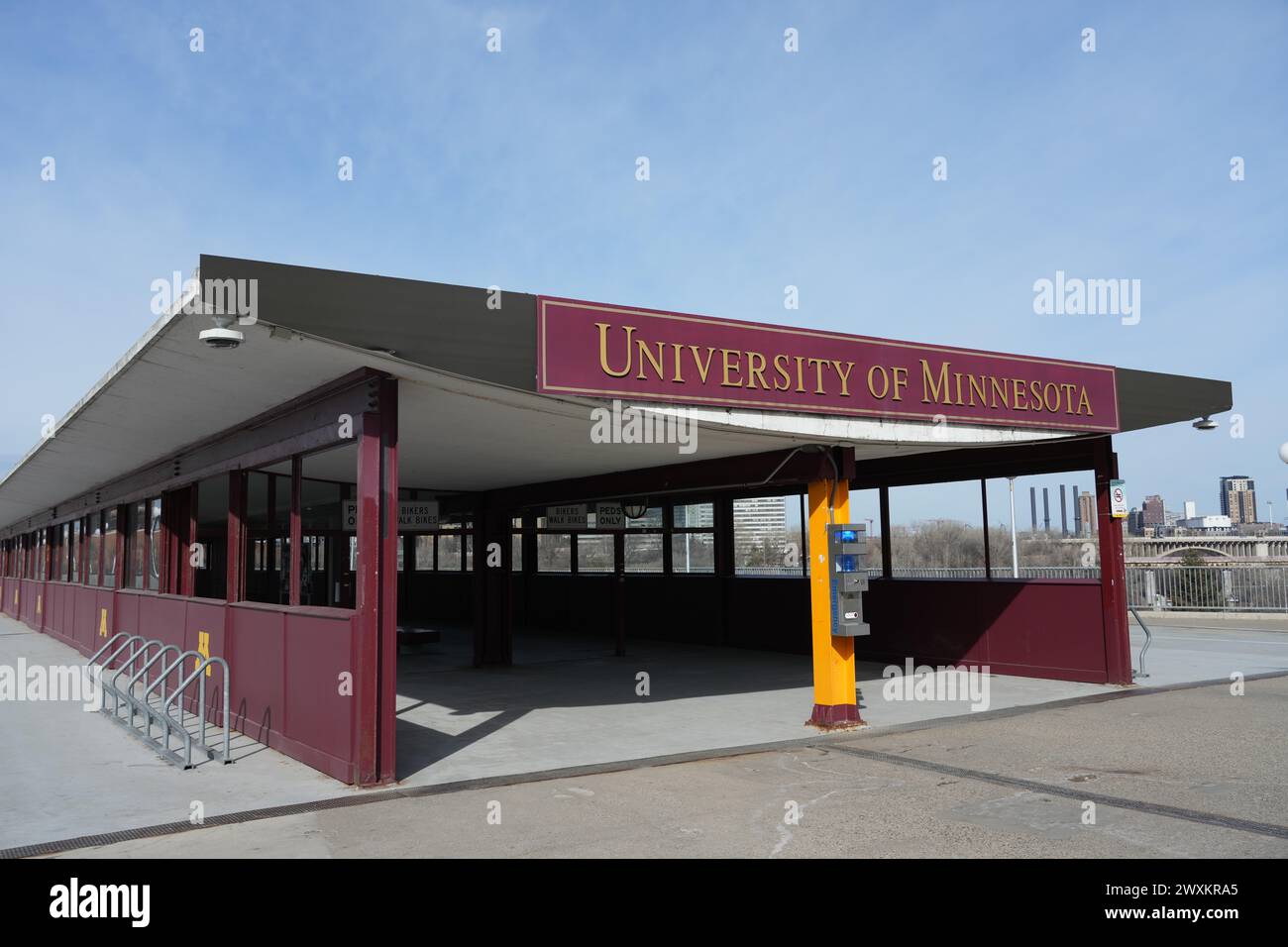 The Washington Ave. bridge on the campus of the University of Minnesota, Saturday, April 2, 2022, in Minneapolis. Stock Photo