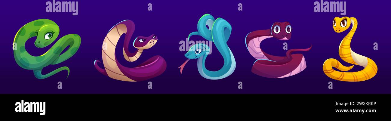 Cute and funny cartoon snake character vector. Happy python, cobra and ...