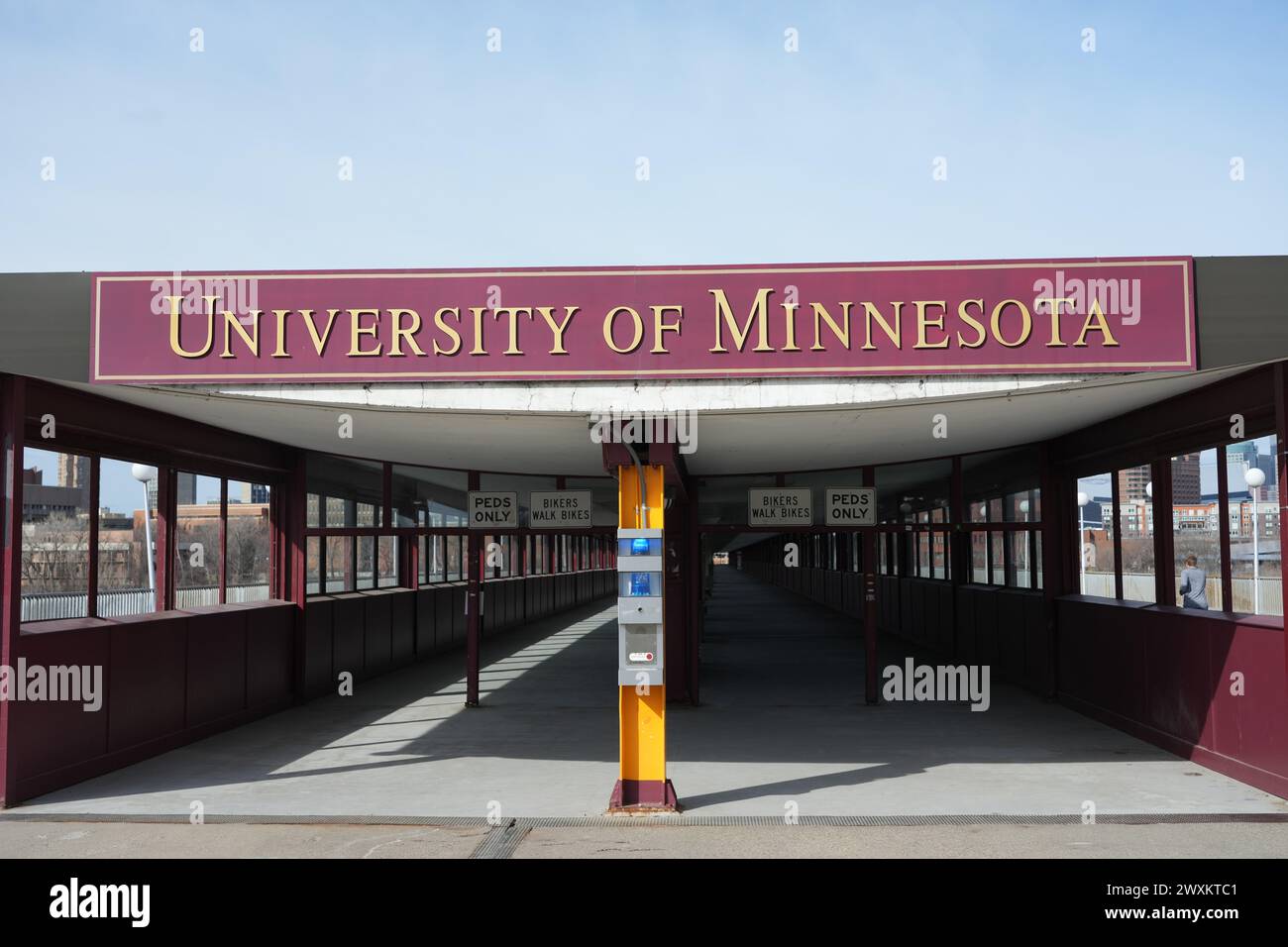 The Washington Ave. bridge on the campus of the University of Minnesota, Saturday, April 2, 2022, in Minneapolis. Stock Photo