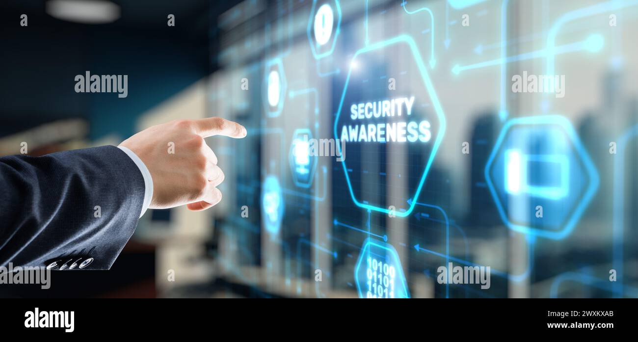 Virtual display button: Security Awareness Business, Technology, Internet and network concept. Stock Photo