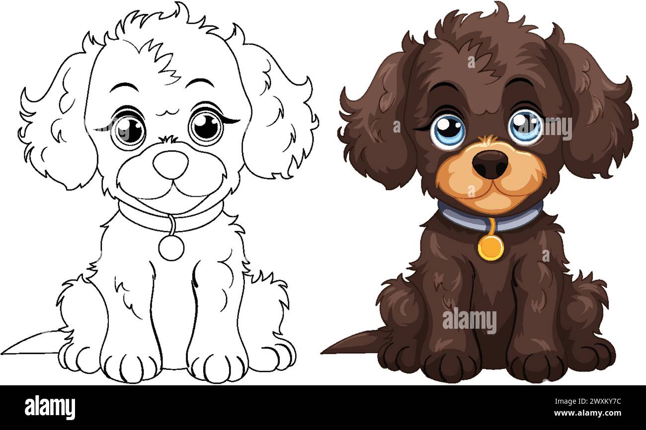 Two cute puppies with distinct fur colors Stock Vector