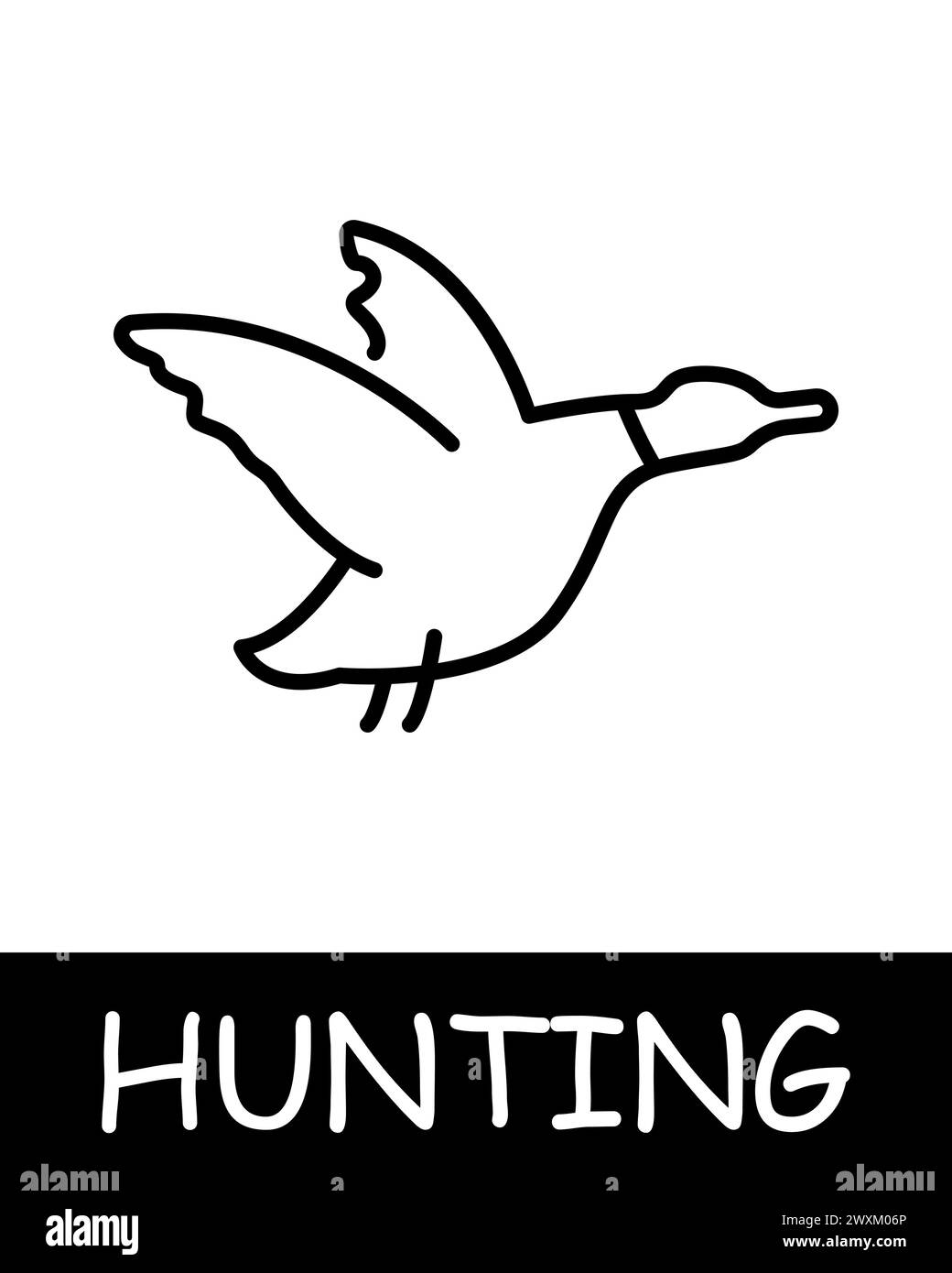 Duck line icon. Cartridges, binoculars, hunting, game, fishing, prey