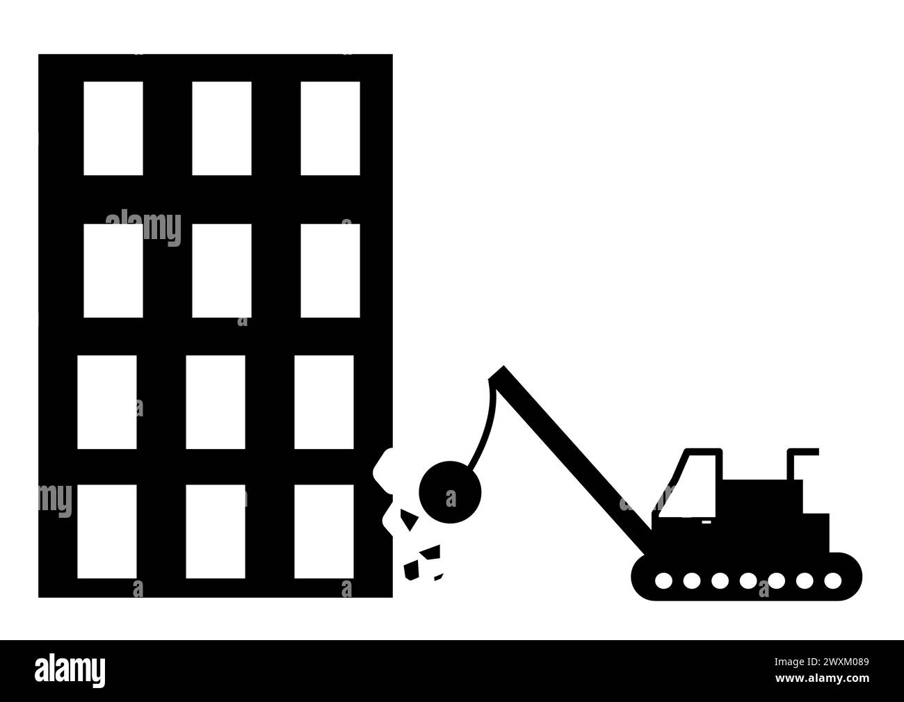 Destroyed building icon. Demolition Worker Demolish Building sign. Demolition symbol. flat style. Stock Photo