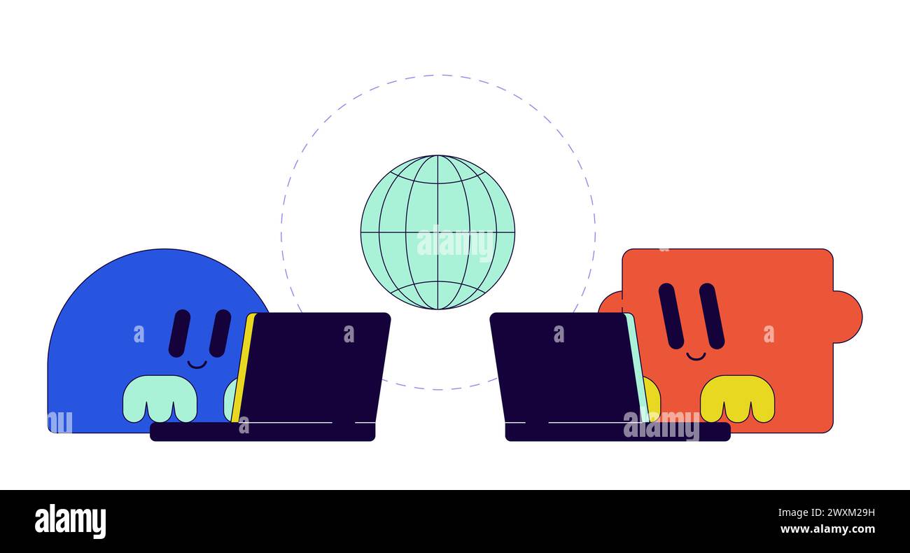 International data transfer 2D linear illustration concept Stock Vector