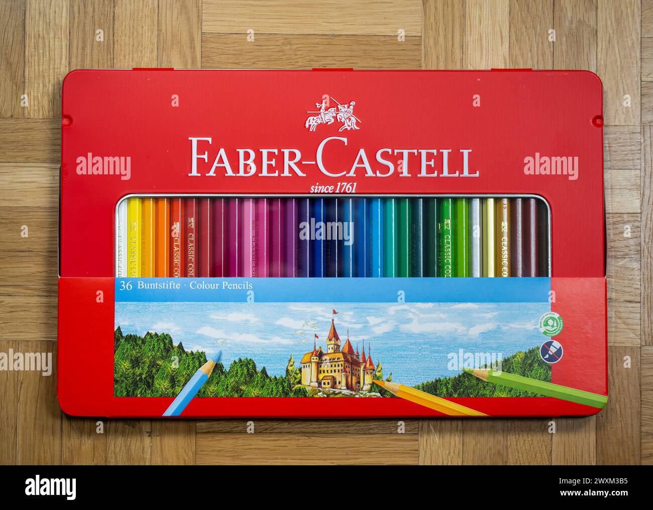 Zurich, Switzerland - March 27, 2024: Faber-Castell AG is a manufacturer of pens, pencils, other office supplies and art supplies, as well as high-end Stock Photo