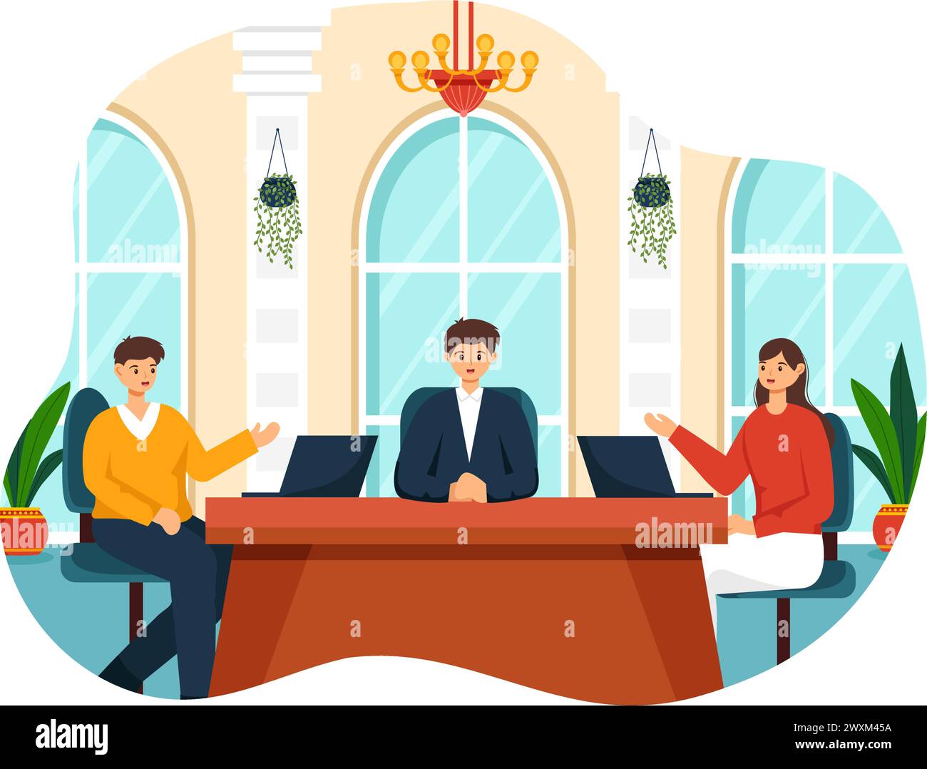 City Council Meeting Vector Illustration with Effective Business Team, Employee, Brainstorming for Important Negotiation in Flat Cartoon Background Stock Vector