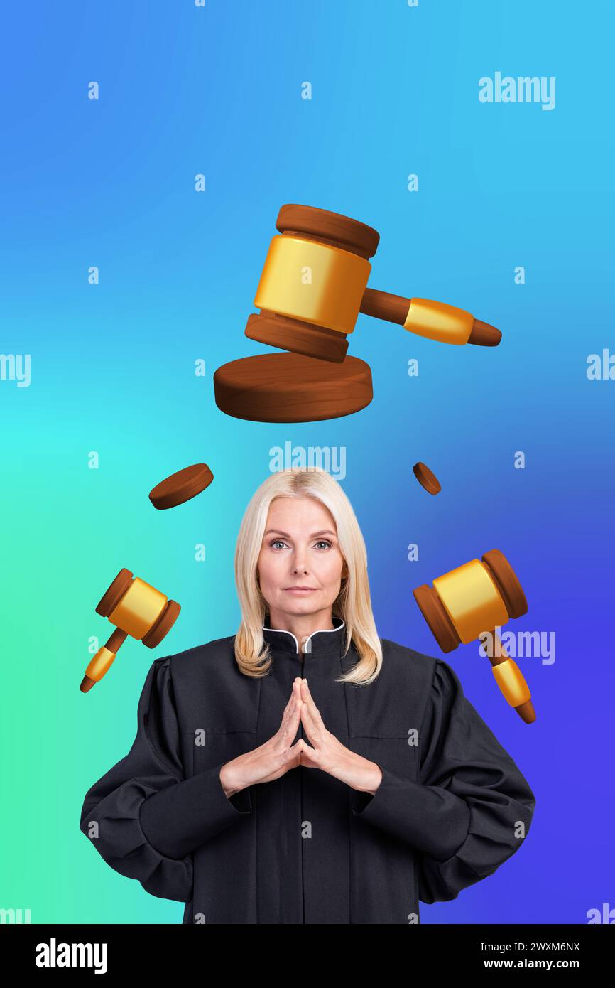 Vertical photo collage picture honorable woman lawyer courthouse judge