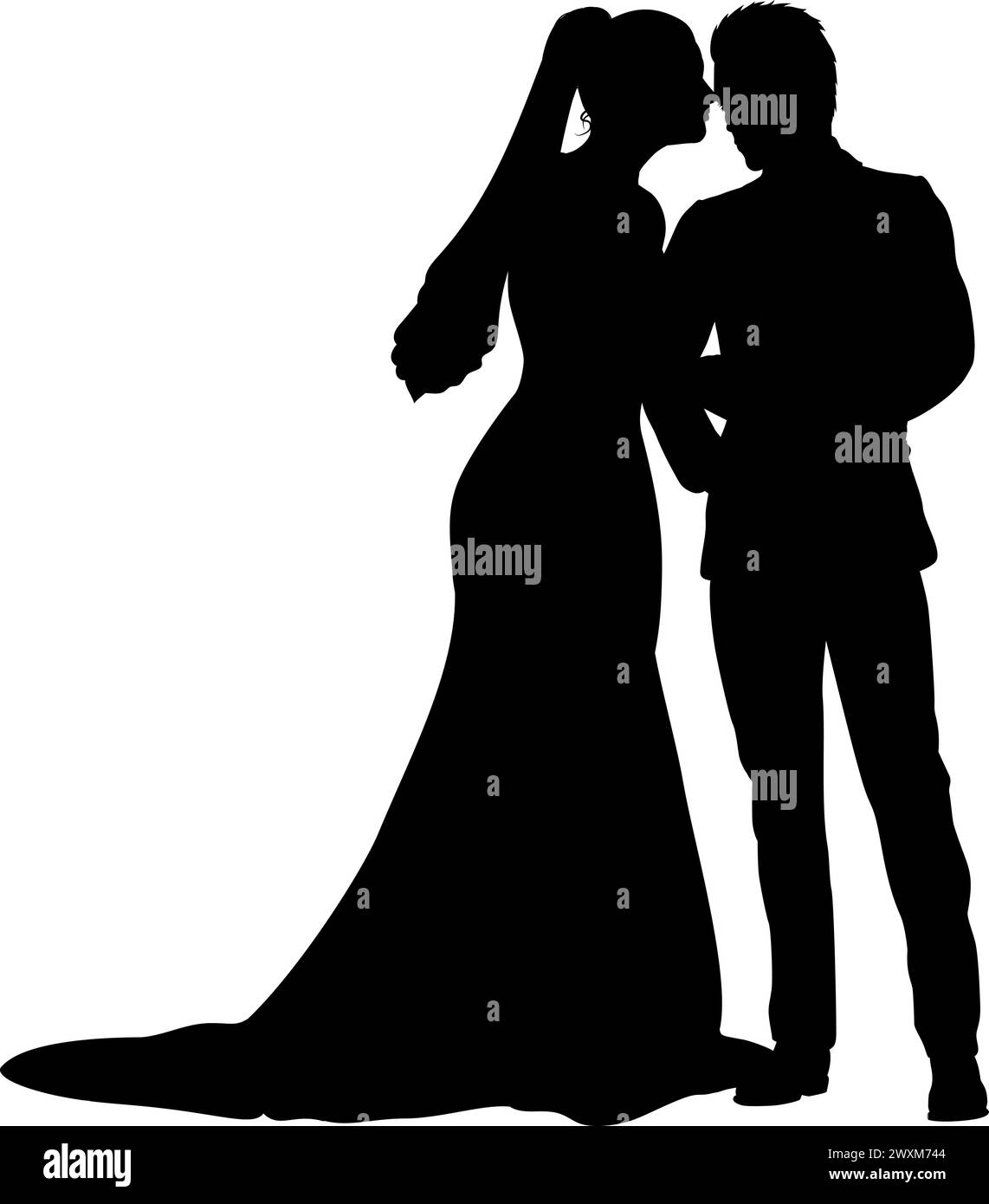 Bride And Groom Couple Wedding Dress Silhouettes Stock Vector Image ...