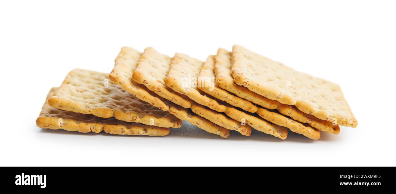 Salted crackers isolated on a white background. Stock Photo