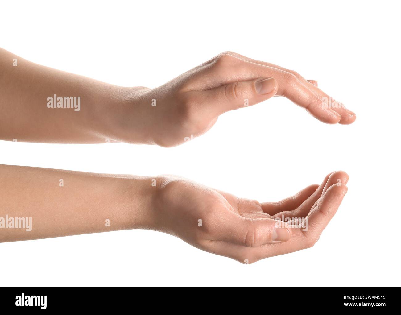 Woman holding sun on white background Stock Photo - Alamy