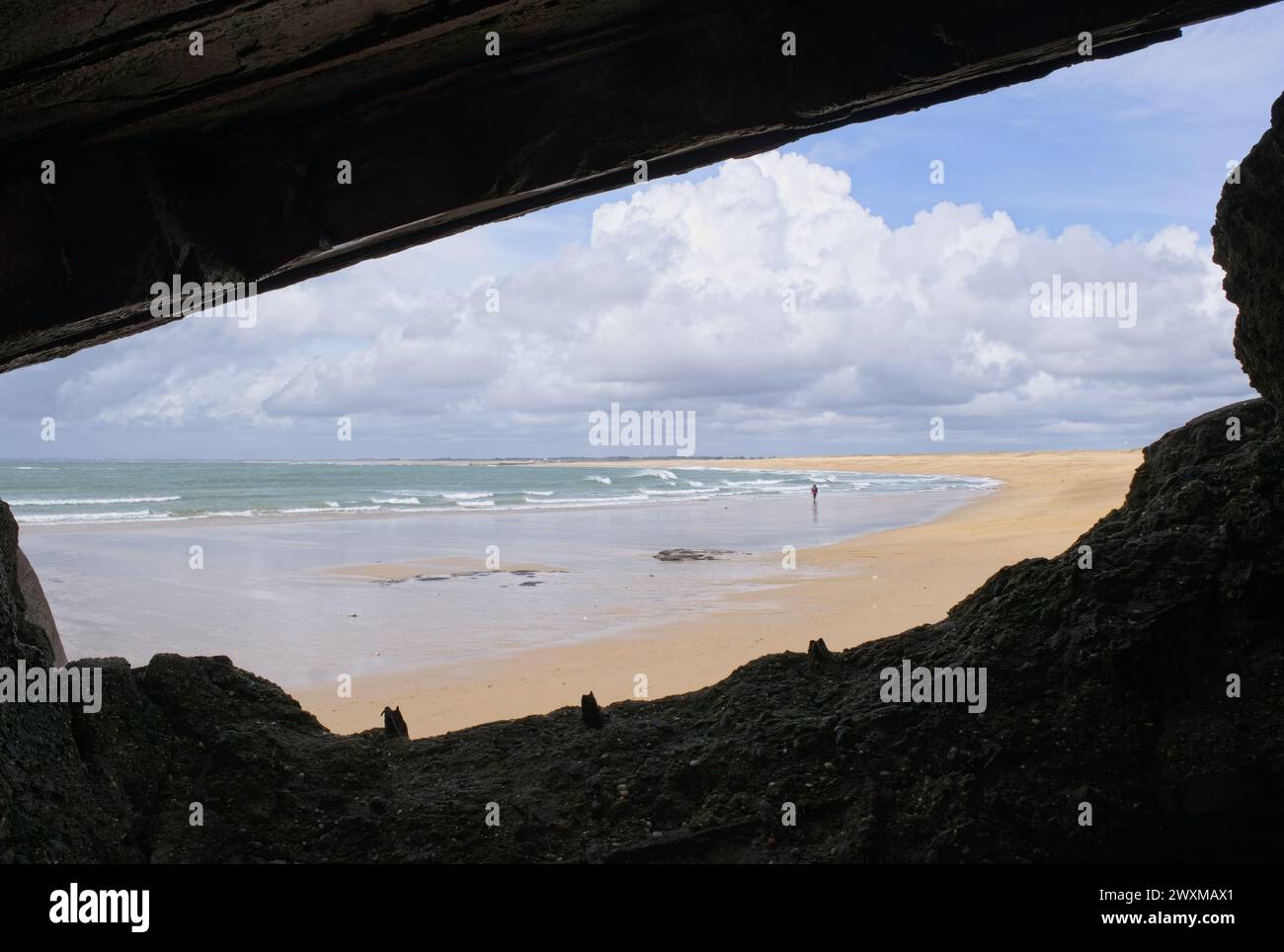 Coastline view from inside a bombed german Second World War bunker on ...