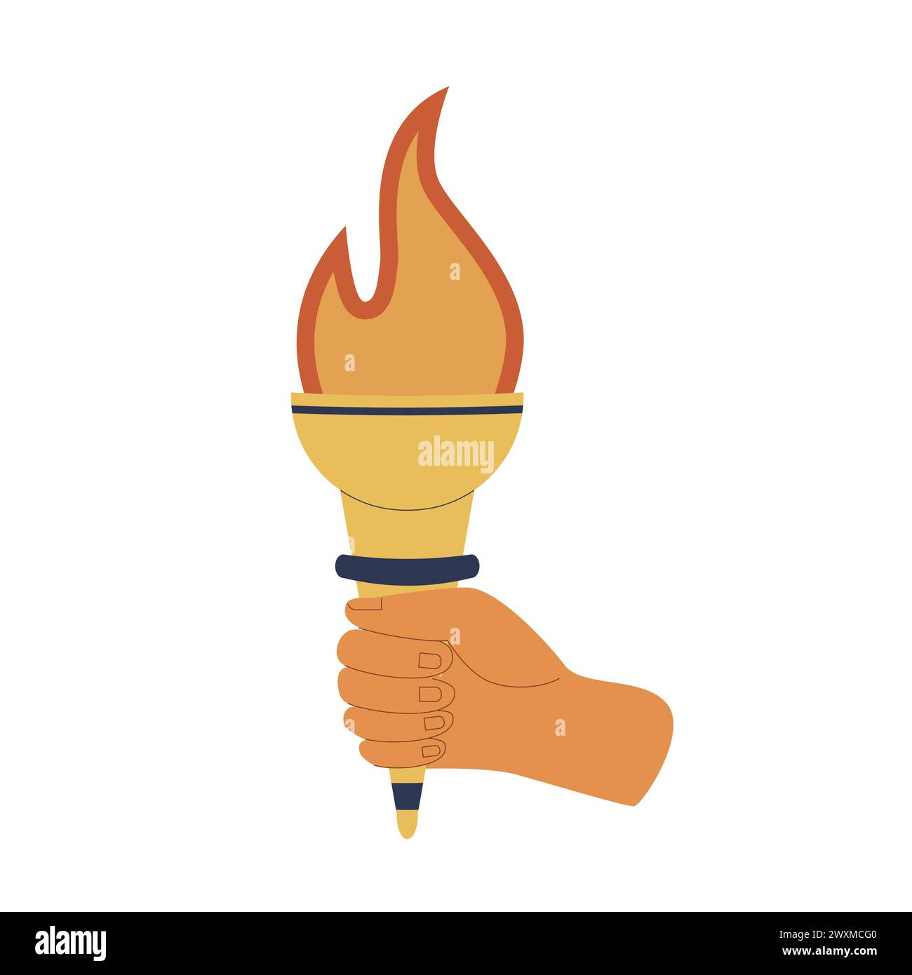 Torches with burning flame in hand. Symbol of sport, games, victory and champion competition. Stock Vector