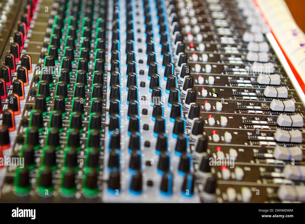 Volume and equalization controls on professional mixing console Stock ...