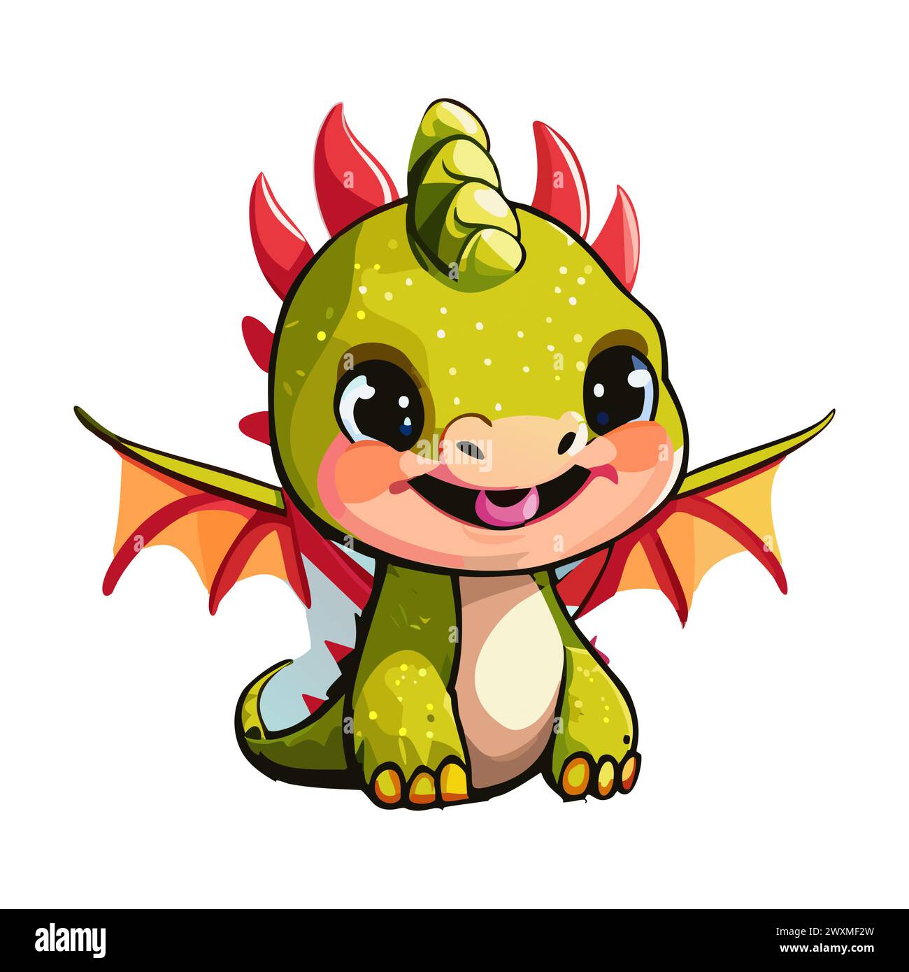 Cute little dragon cartoon with small wings vector art Stock Vector