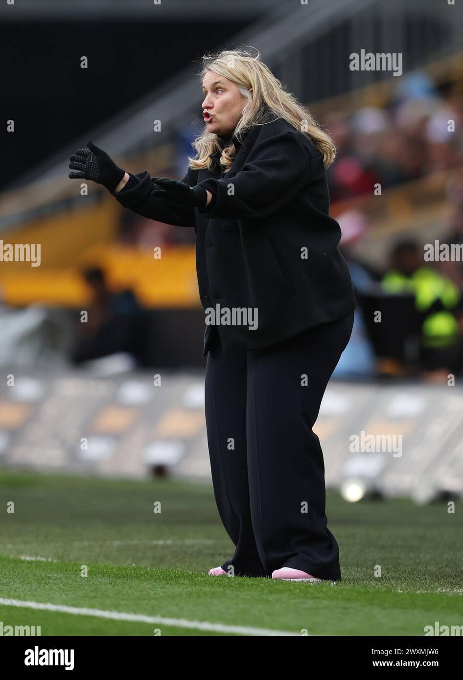 Wolverhampton, UK. 31st Mar, 2024. Emma Hayes, Manager of Chelsea gives their team instructions during the The FA Women's Continental League Cup match at Molineux, Wolverhampton. Picture credit should read: Cameron Smith/Sportimage Credit: Sportimage Ltd/Alamy Live News Stock Photo