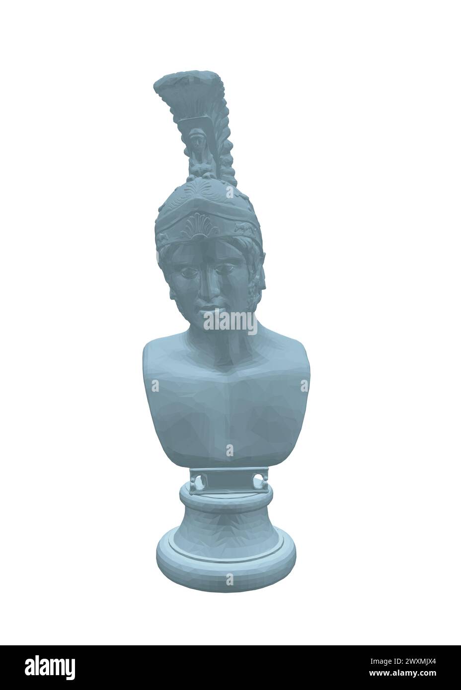 Vector illustration of a bust of Greek God Ares. Statue bust polygonal model isolated on white background. 3D. Stock Vector