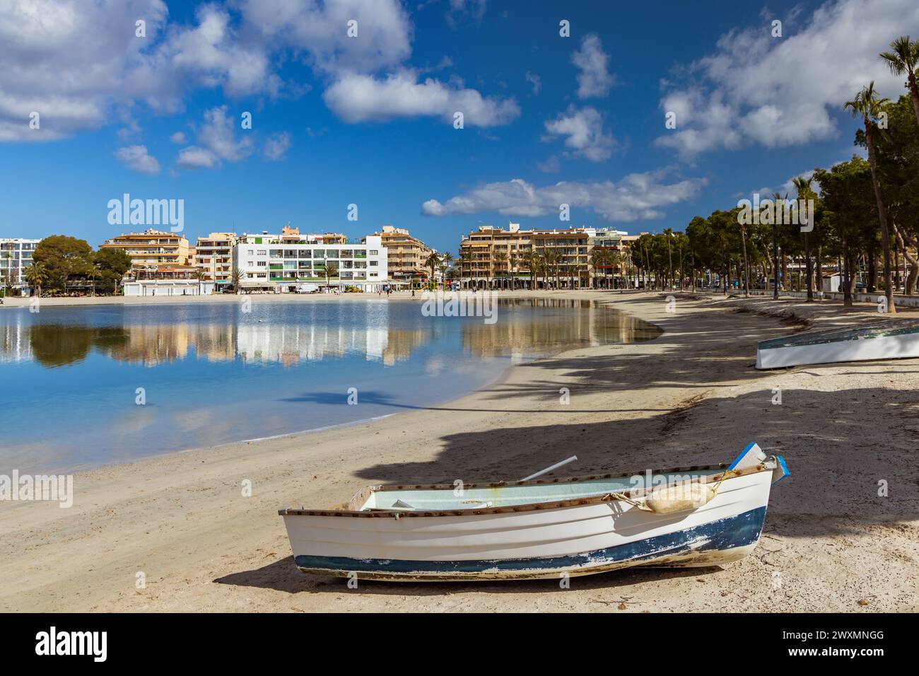 Port d'Alcúdia and Platja de Muro beach, Mallorca (Majorca), Spain Stock Photo