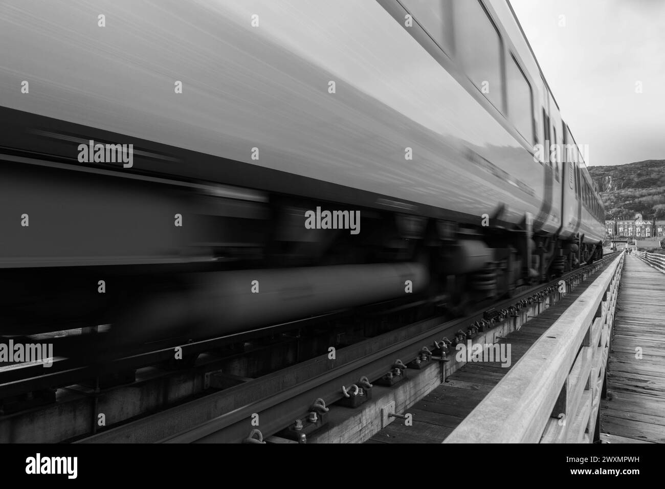 The 1540 Fairbourne train making It's way across the Pont Abermaw