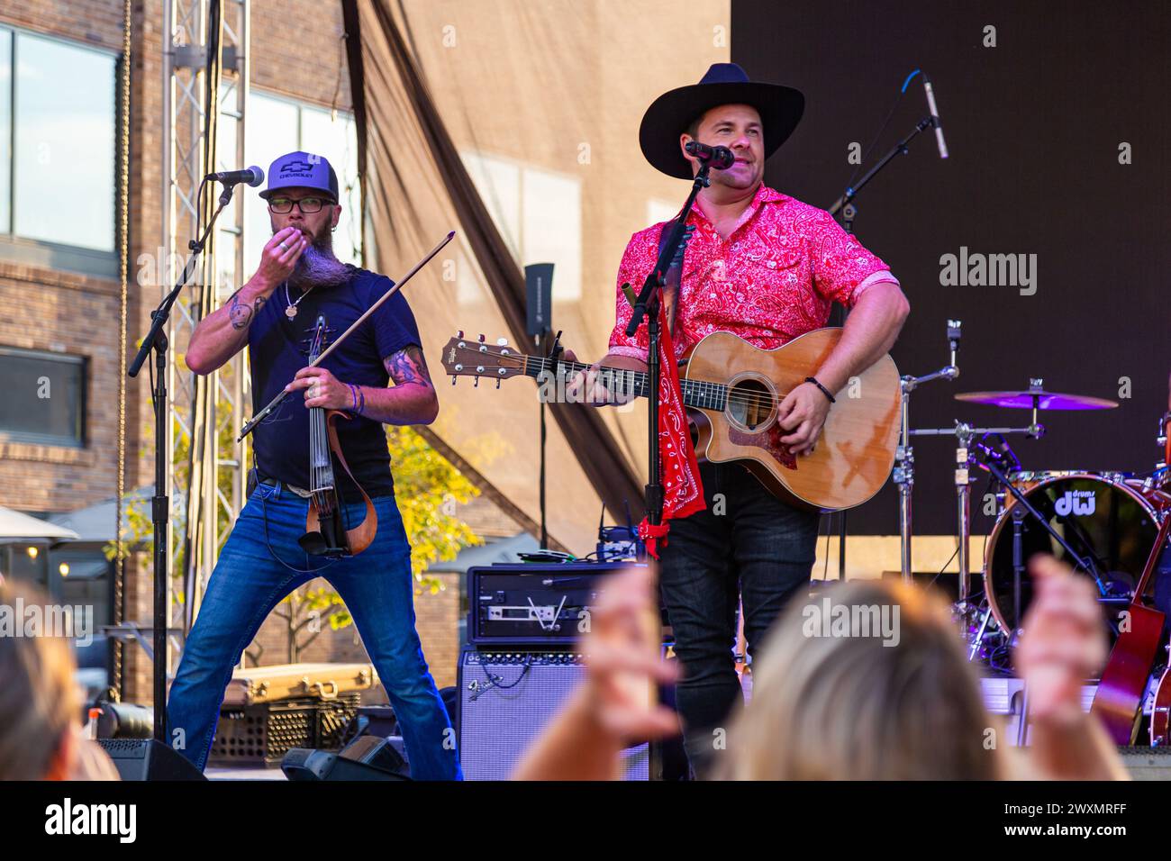 Hubie Ashcraft (r) and Travis Gow perform in Auburn, Indiana, USA. Stock Photo