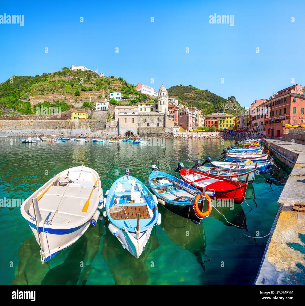 View of Vernazza in summer, Cinque Terre, Liguria, Italy Stock Photo