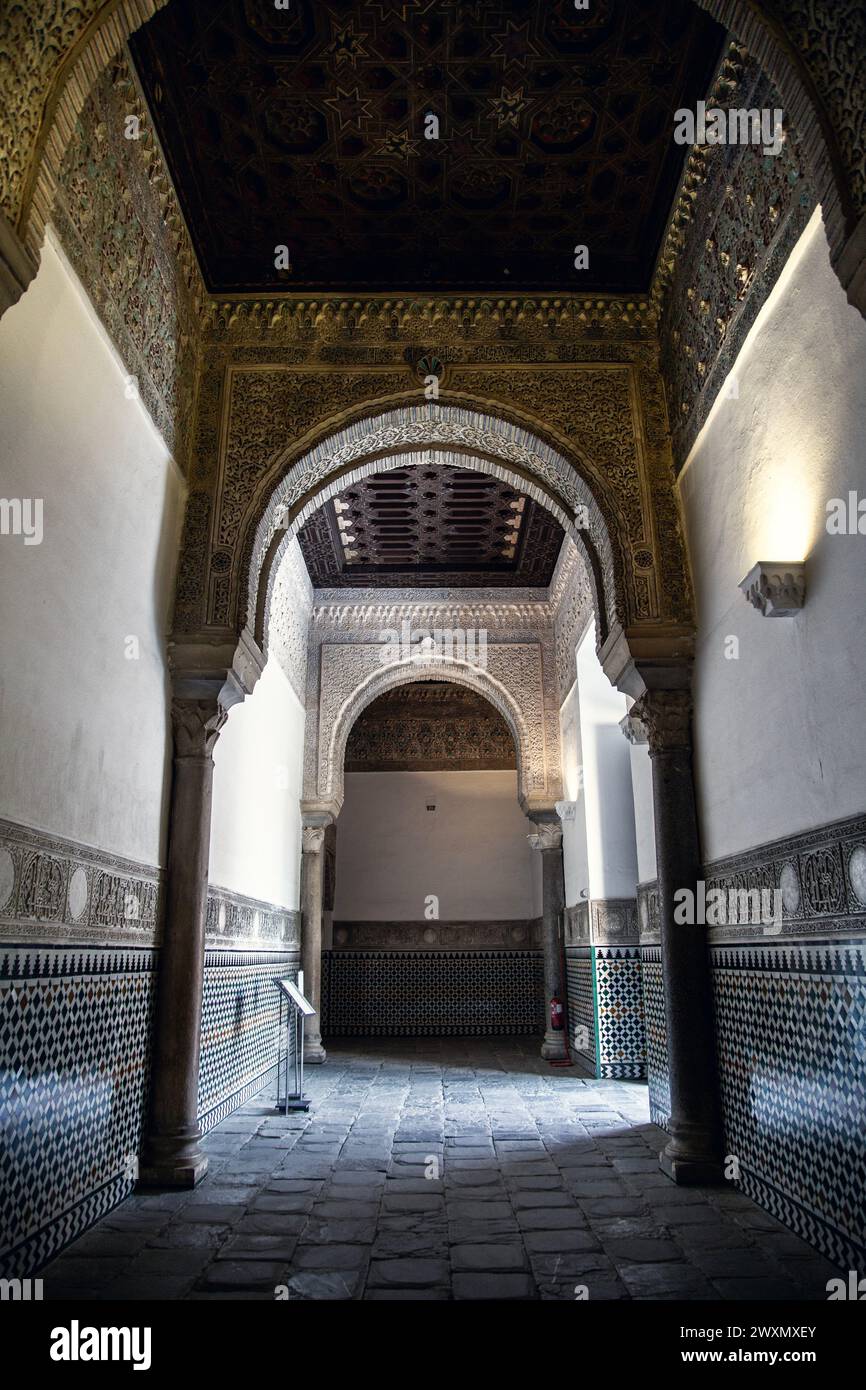 Mudejar Moorish style entrance hall of Royal Alcázar of Seville, Andalusia, Spain Stock Photo