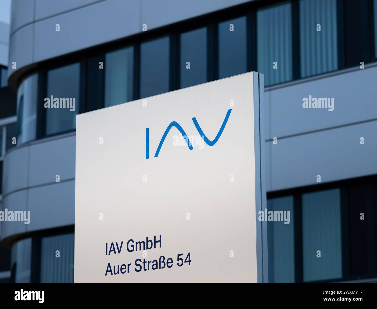 IAV company logo sign in front of an building exterior. The engineering company is a big employer in the region and a supplier for the auto branch. Stock Photo