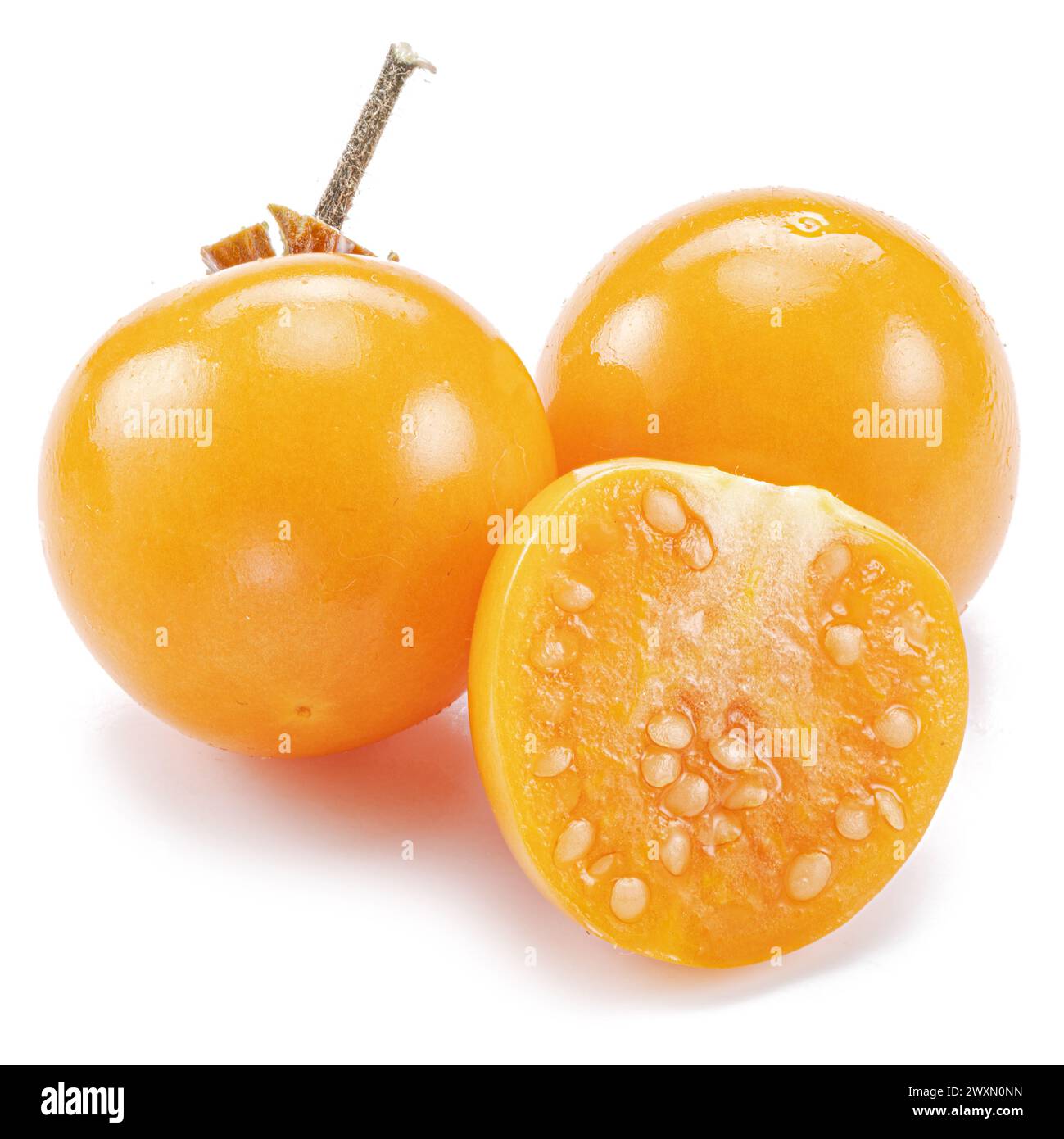 Ripe physalis or golden berry fruits isolated on white background. Stock Photo