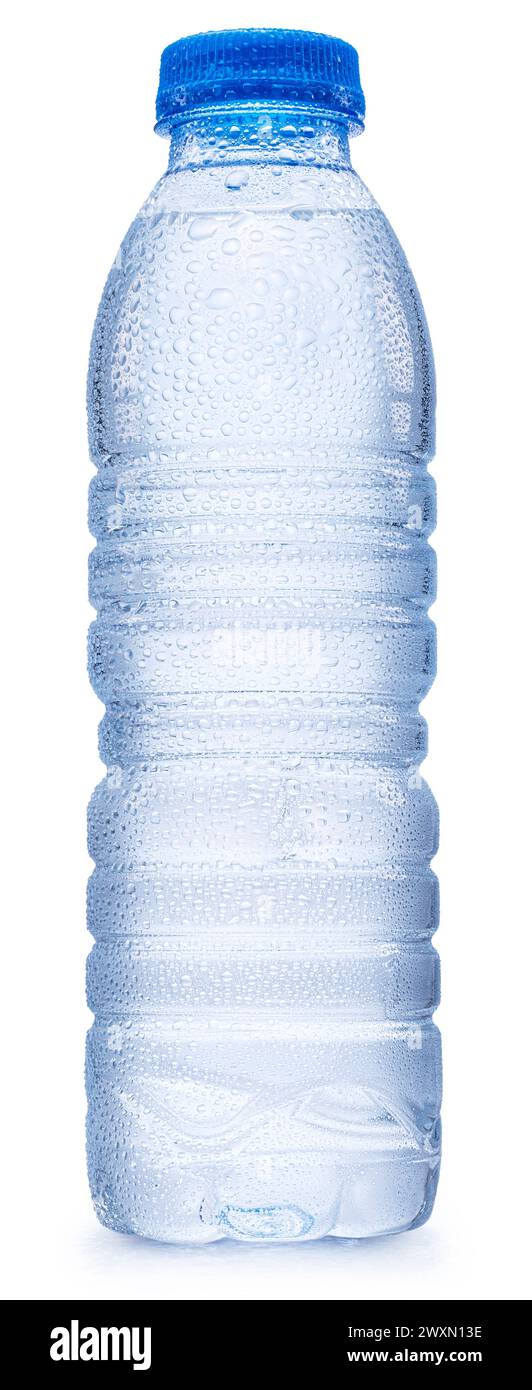 Plastic bottle of chilled water with condensation drops. File contains clipping path. Stock Photo