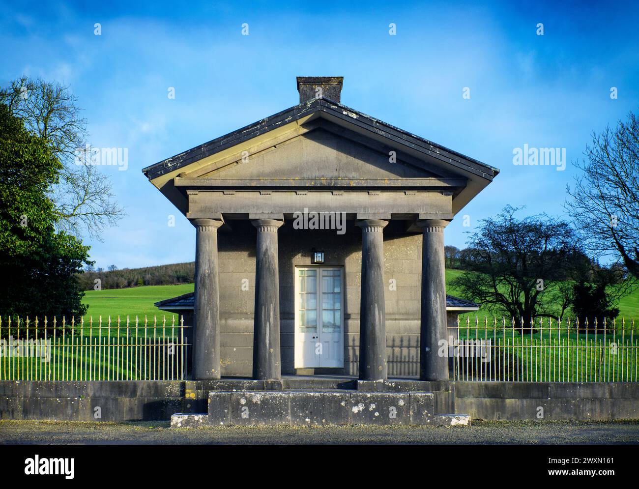 The 19th-century the Greek Doric gate lodge at Loughcrew in  County Meath, Ireland Stock Photo