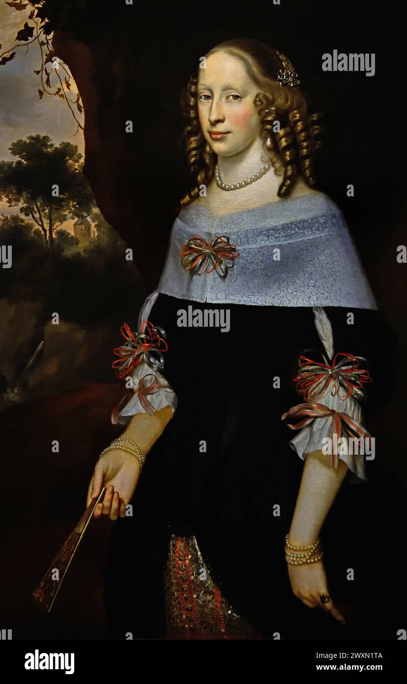 Margareta Riccen 1658  by  Jan Mytens Museum Mayer van den Bergh,  Antwerp, Belgium, Belgian. Stock Photo