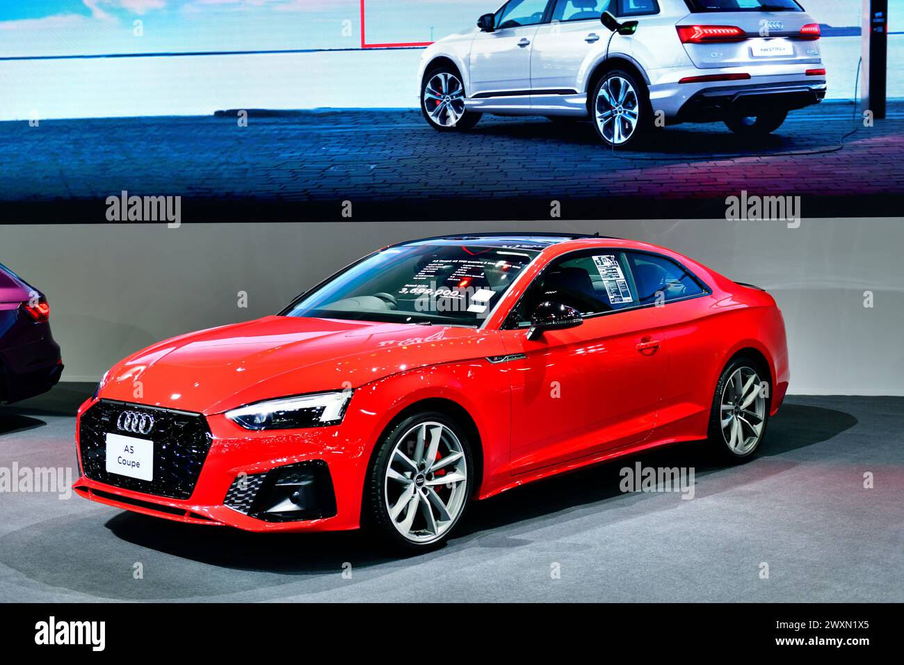 Thailand-March 27,2024: Red Audi A5 Coupe at the 45 Bangkok International Motor Show in Nonthaburi Stock Photo