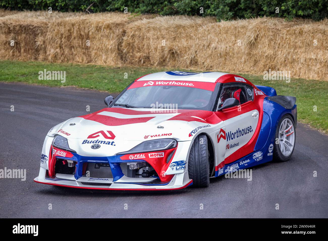 Piotr Wiecek in his 2023 Toyota Supra drift car at the 2023 Goodwood ...