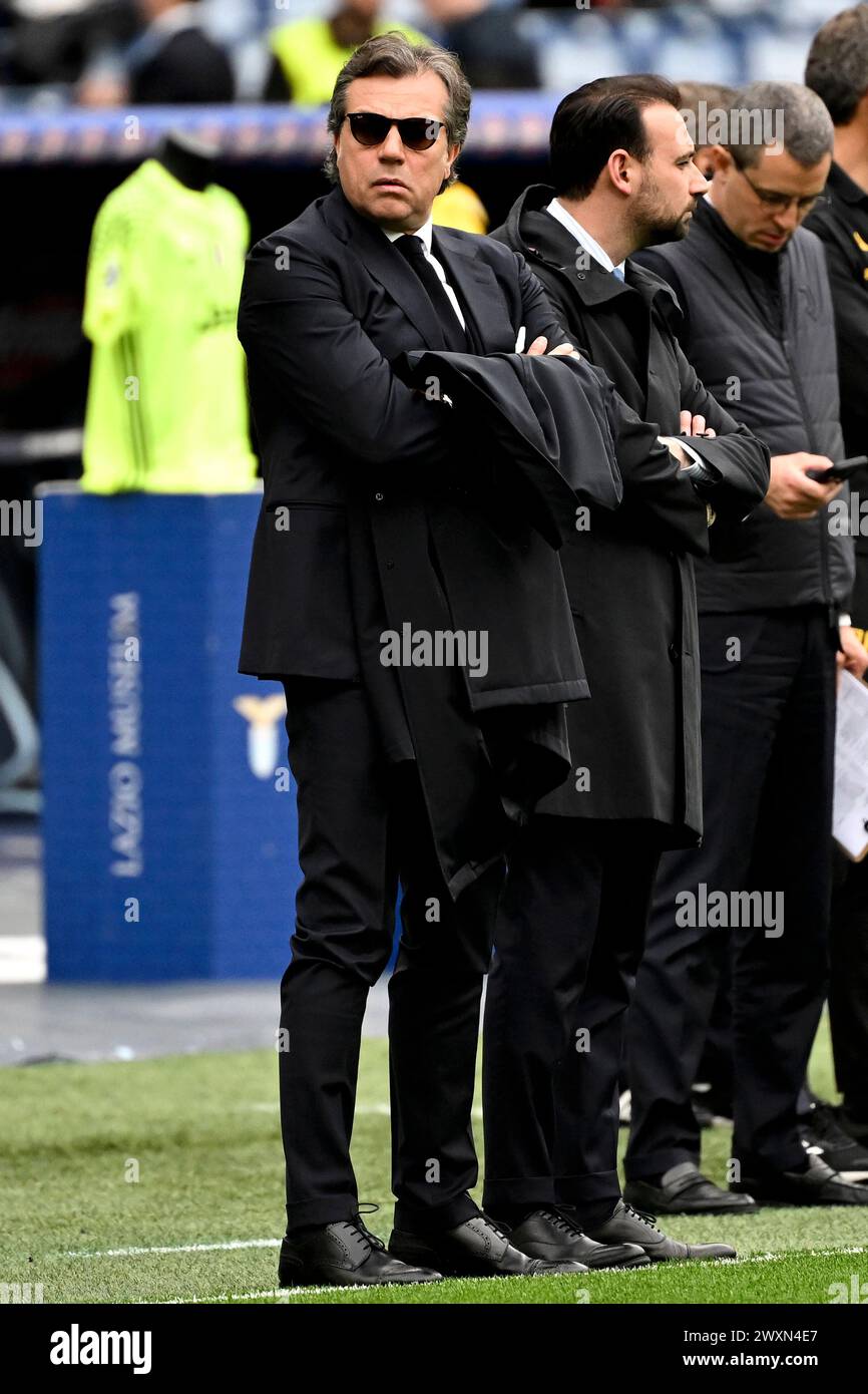 Juventus Football Director Cristiano Giuntoli looks on during the Serie A football match between SS Lazio and Juventus FC at Olimpico stadium in Rome (Italy), March 30th, 2024. Stock Photo