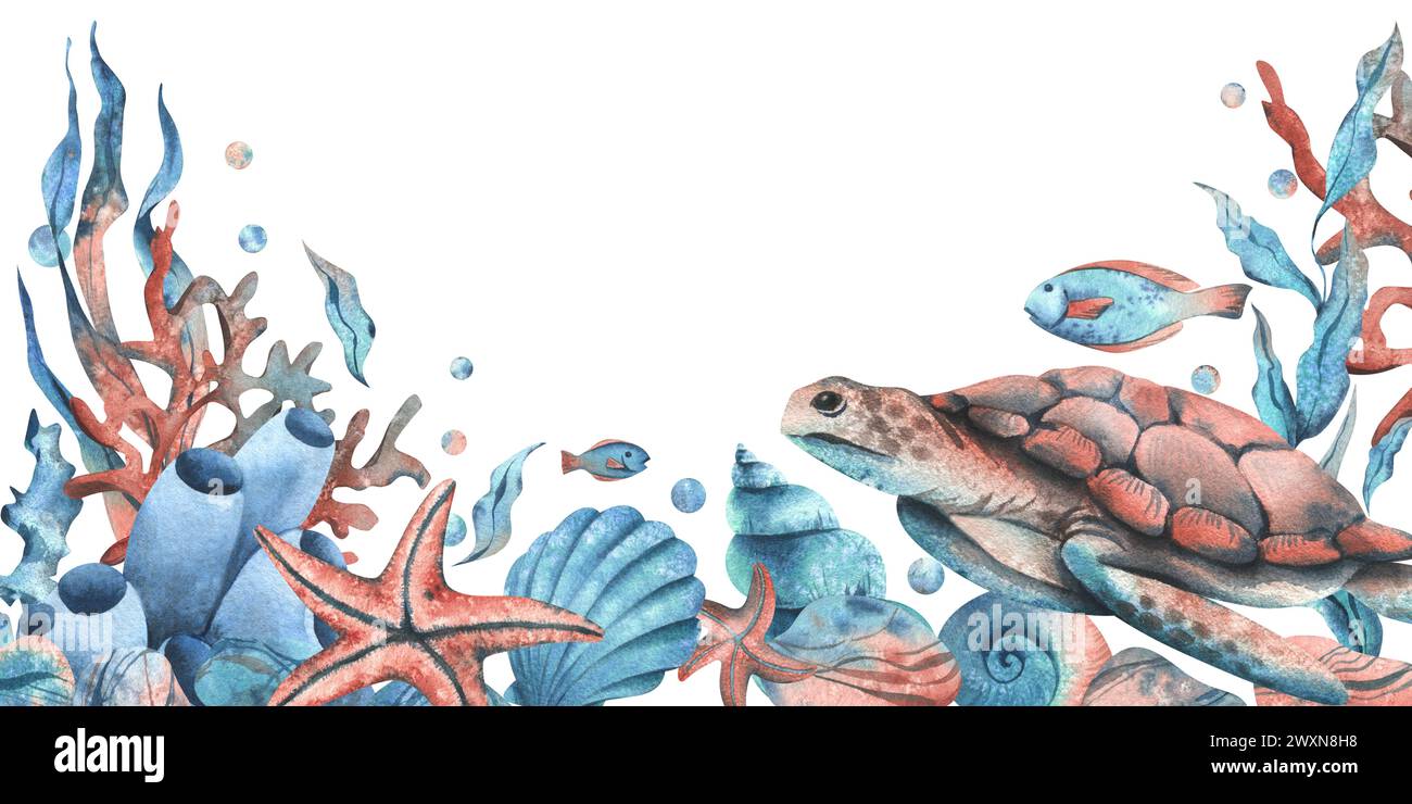 Underwater world clipart with sea animals whale, turtle, octopus ...