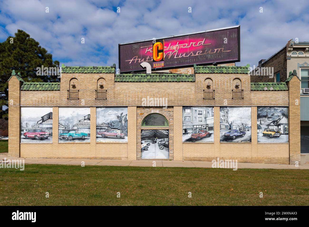 Rockford, Illinois - United States - March 28th, 2024: Exterior of the Rockford Auto Museum in Rockford, Illinois, USA. Stock Photo