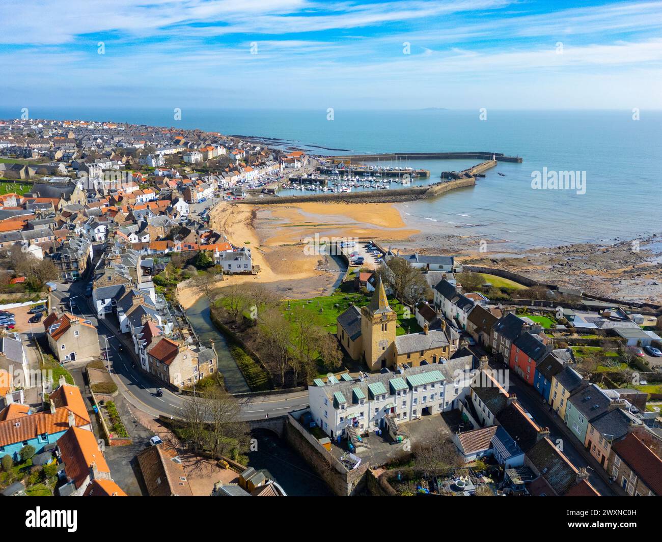 Aerial view of  village of Anstruther in East Neuk of Fife, Scotland, UK Stock Photo