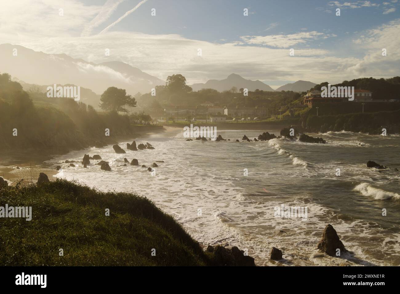 View from viewpoint Punta Radon towards Playa de Toro beach, Spain ...