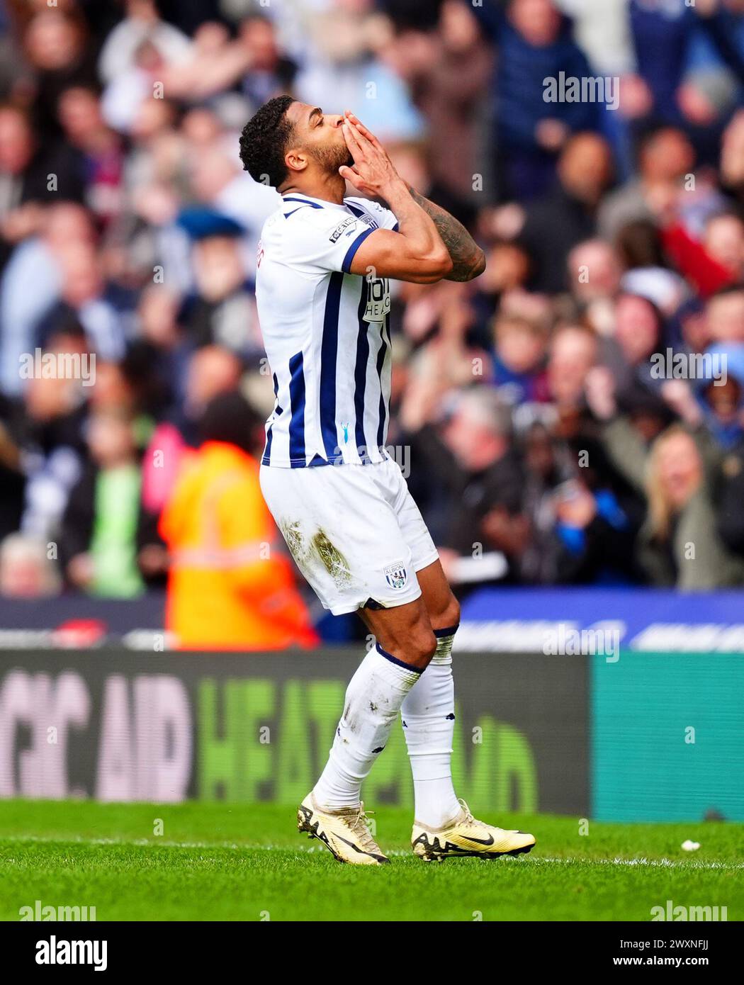 West Bromwich Albion's Darnell Furlong celebrates scoring their side's second goal of the game during the Sky Bet Championship match at The Hawthorns, West Bromwich. Picture date: Monday April 1, 2024. Stock Photo