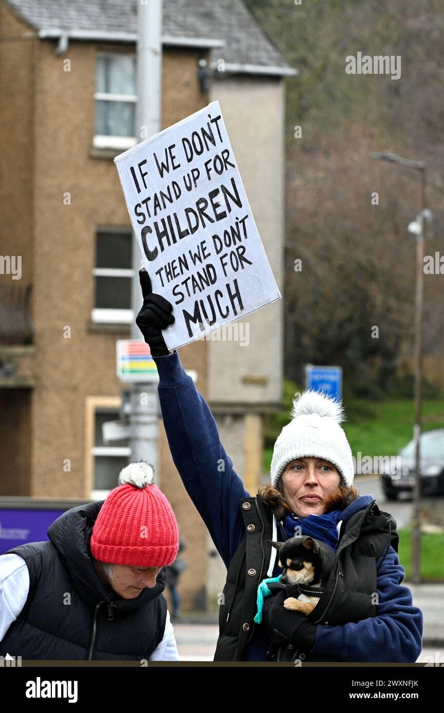 Edinburgh, Scotland, UK. 1st April 2024.  Protest at Holyrood against Scotland's Hate Crime Act which is enforced from today. The legislation is expected to trigger an avalanche of complaints to Police Scotland, and even if no crime has been committed a 'non-crime incident' will be recorded on file. Credit: Craig Brown/Alamy Live News Stock Photo