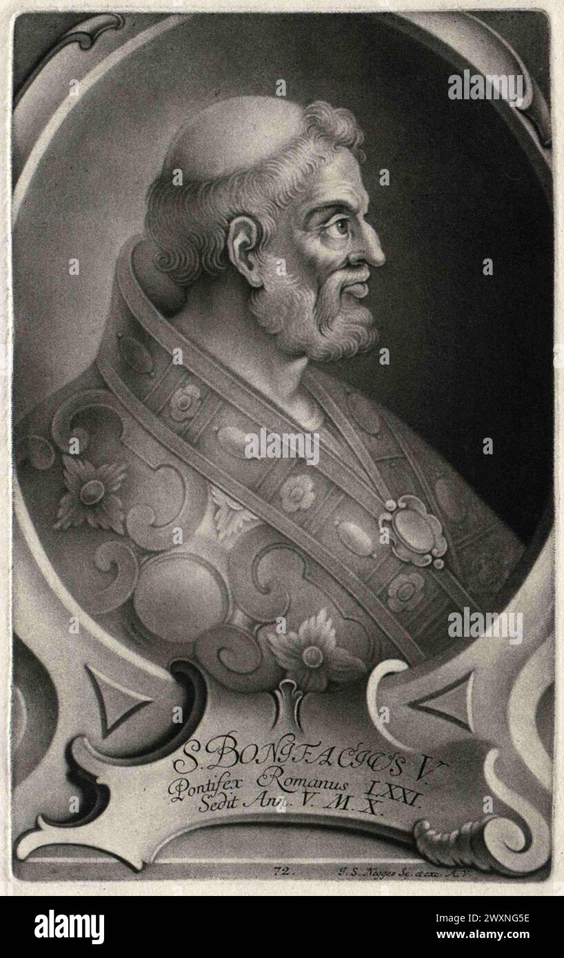 A 16th Century engraving of Pope Boniface V who was pontiff