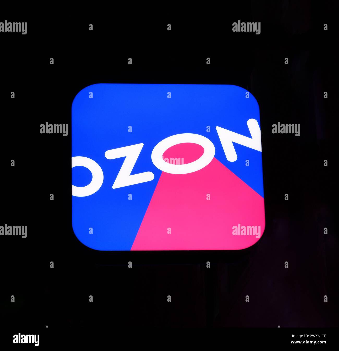 Moscow, Russia - Nov 21. 2023. Ozon online store logo on black ...
