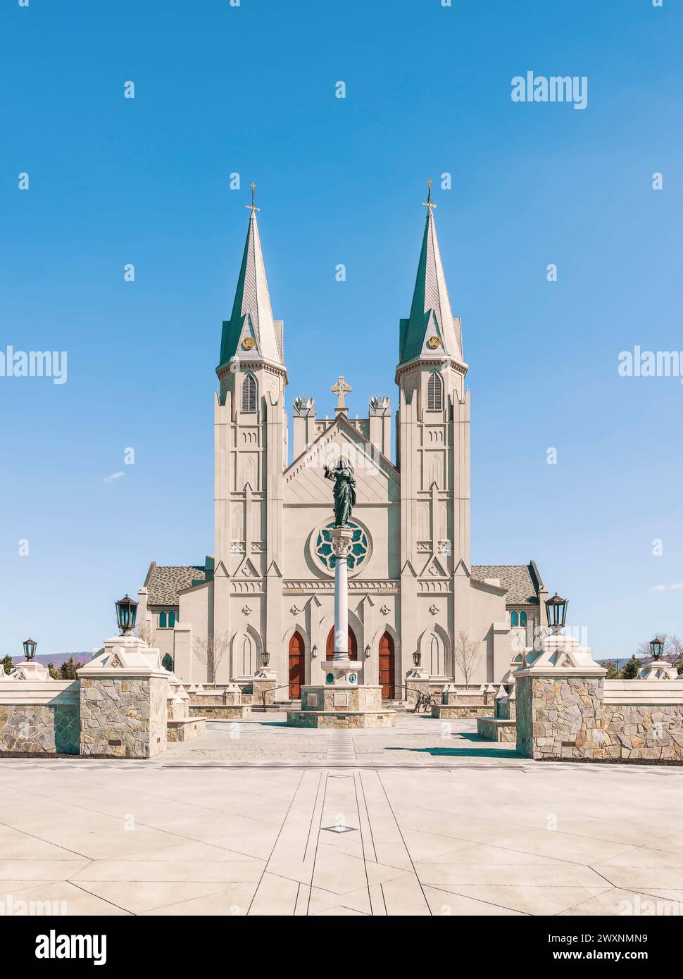 Front Royal, Virginia. USA - March 29, 2024 - View of the piazza in front of the Roman Catholic Christ the King Chapel in the campus of Christendom Co Stock Photo