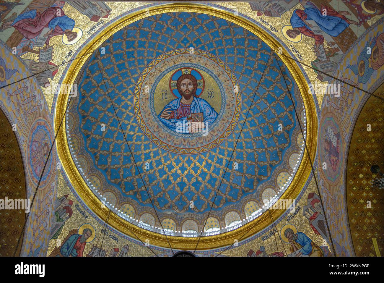 KRONSTADT, RUSSIA - SEPTEMBER 16, 2023: The image of Jesus Christ under the dome of St. Nicholas Cathedral. Kronstadt Stock Photo