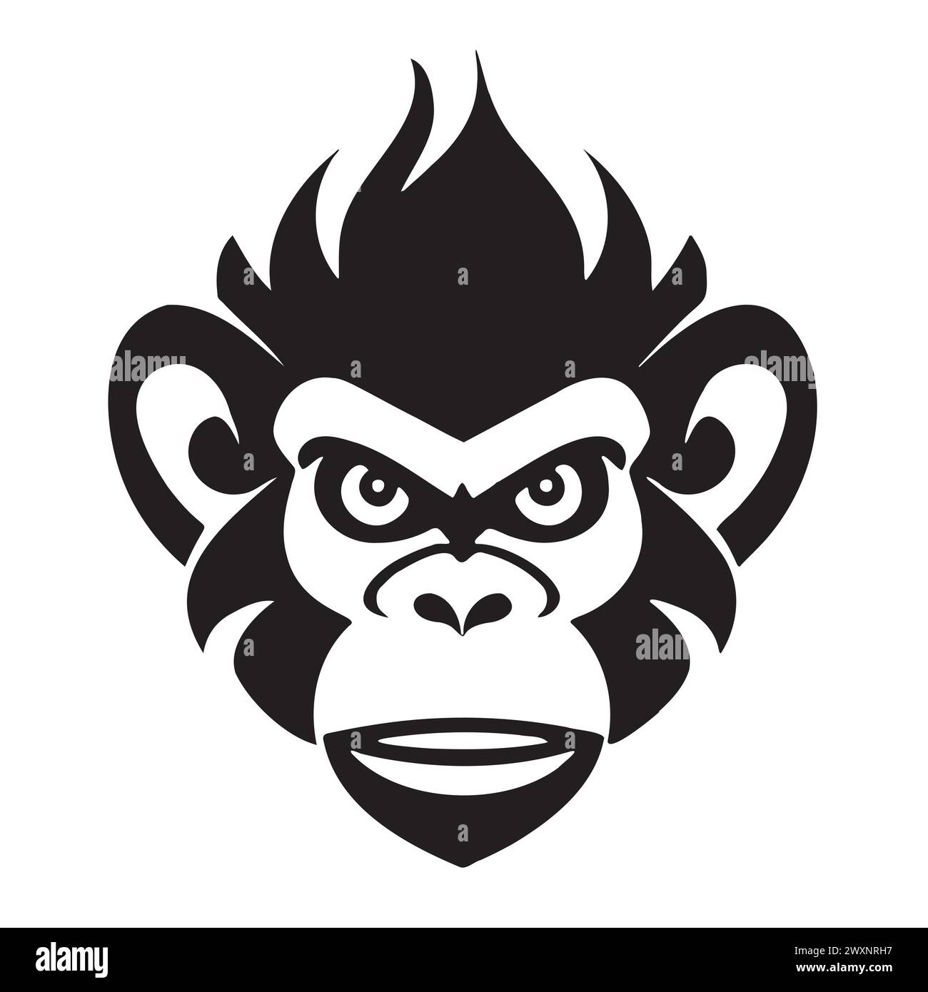 black white monkey head logo and icon, clip art vector Stock Vector