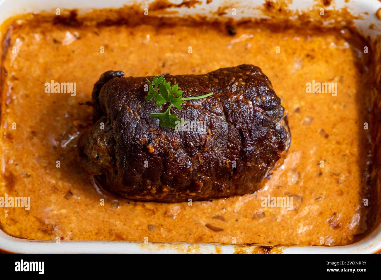 german meat roulade in a casserole Stock Photo