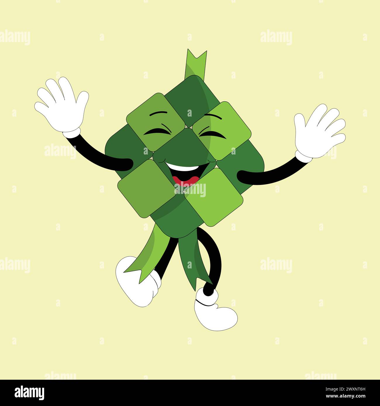 Ketupat mascot character illustration in vintage style with arms and ...