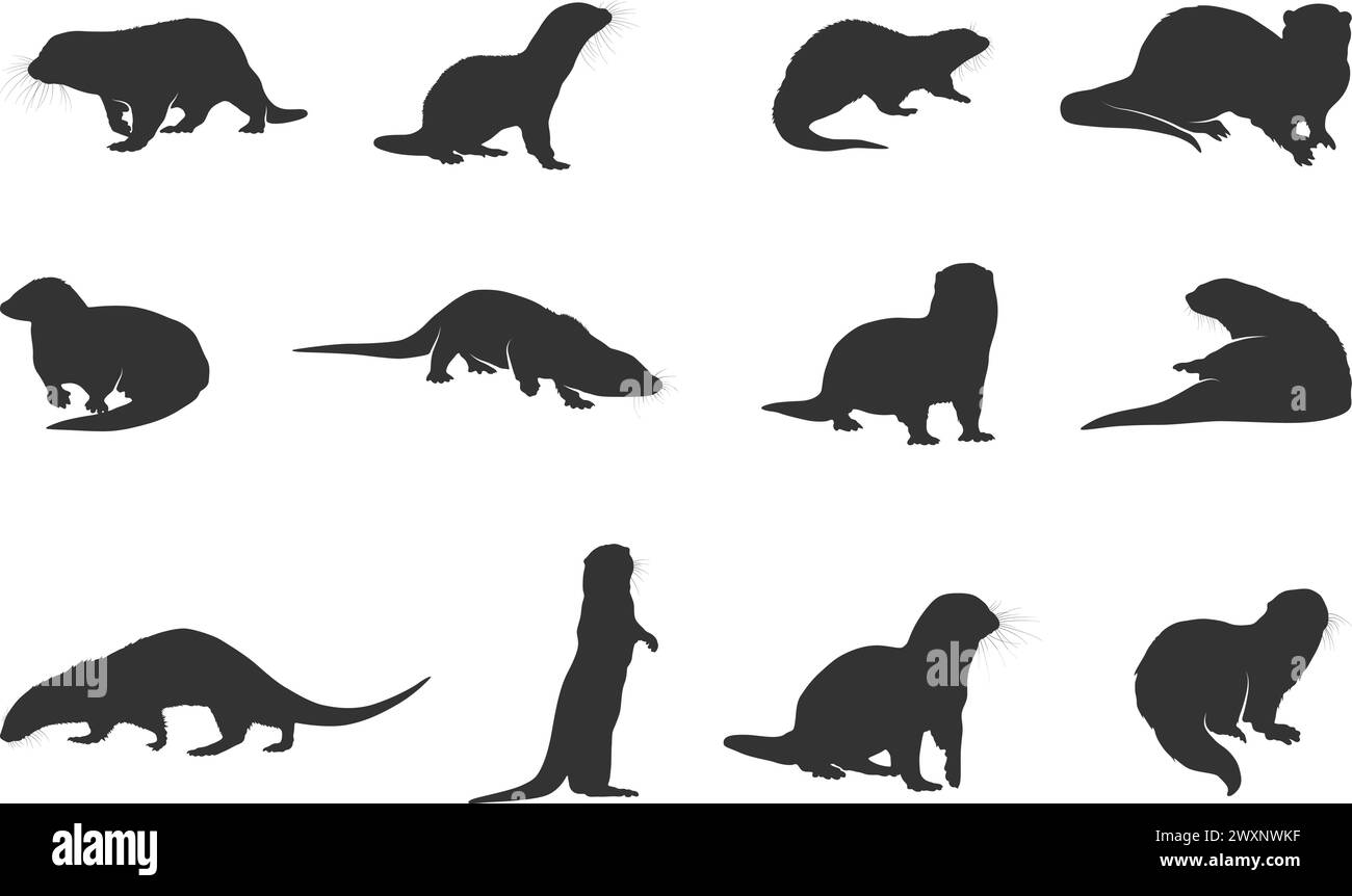 Otter silhouette, Otter svg, Cute otter silhouette, Sea otter silhouette, Otter vector illustration Stock Vector