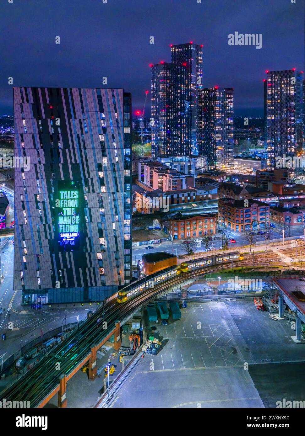 Manchester City Centre, United Kingdom. Aerial Image taken with a DJI Mini 4 Pro. 31st March 2024. Stock Photo