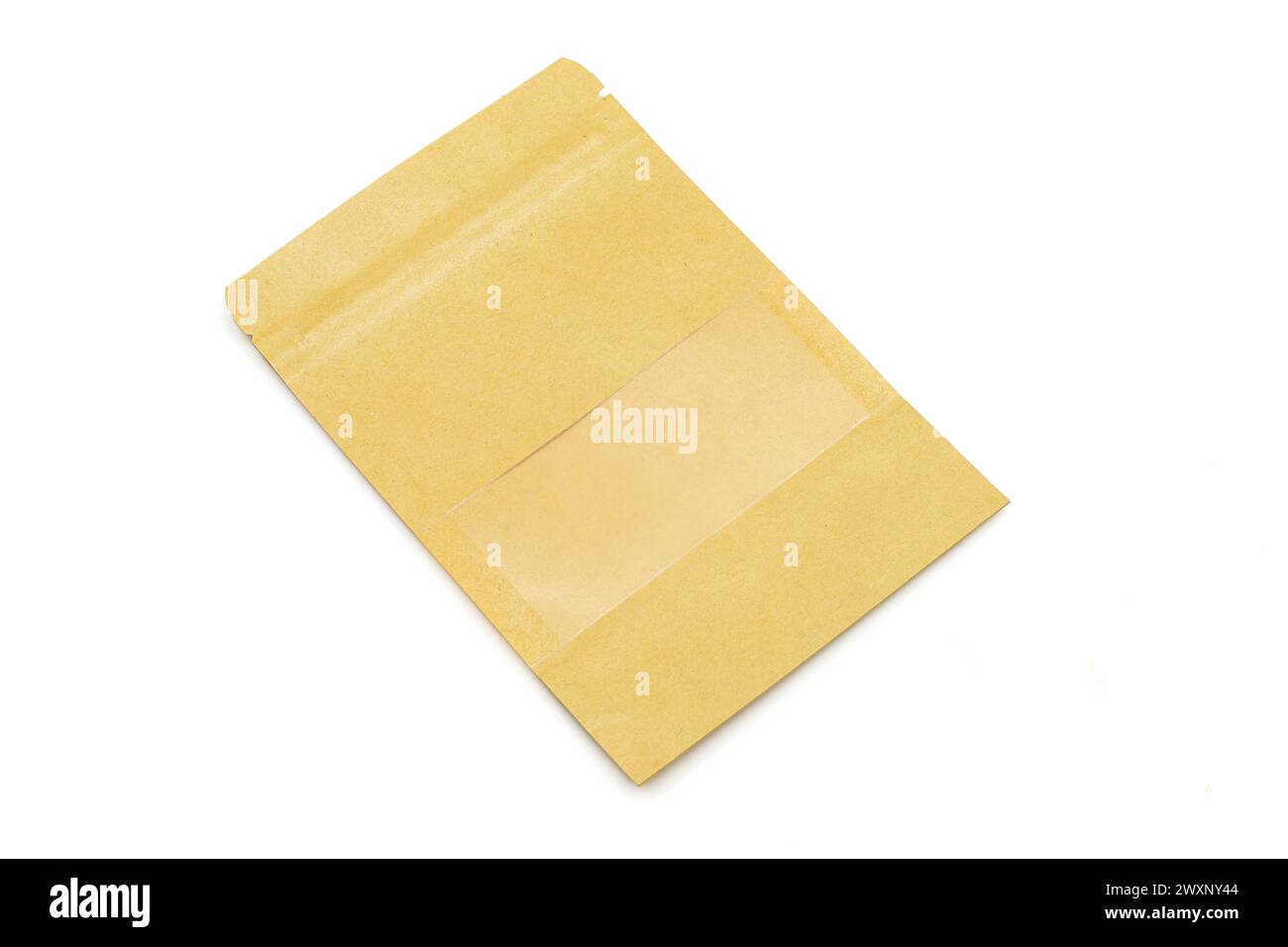 Small empty brown doypack zip paper bag isolated on white background Stock Photo